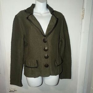 WILLOW Olive Green Boucle Cotton 3 Button Blazer-S